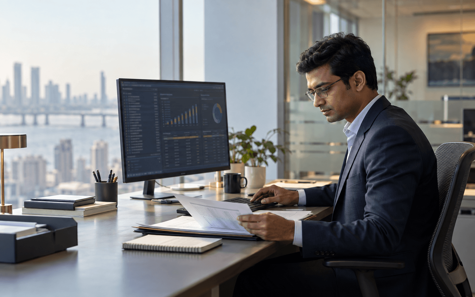 Financial operations specialist reviewing clearing documentation